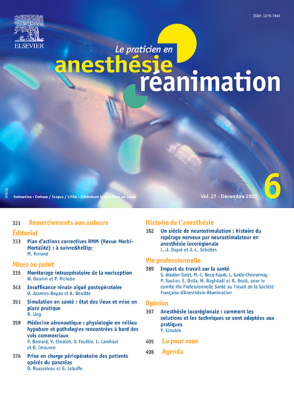 Go to journal home page - Le Praticien en Anesthésie Réanimation